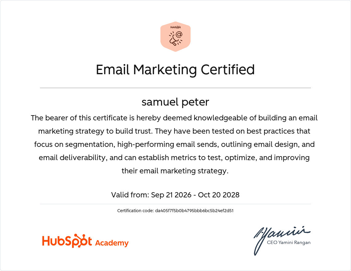 HubSpot Email Marketing Certified certificate